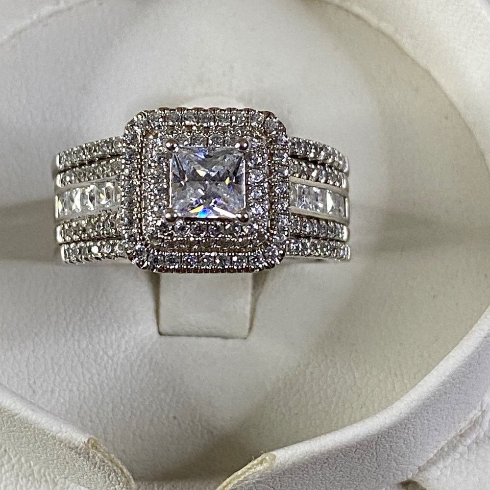 Jeulia Princess Cut Wedding Ring Sterling Silver Bridal‎ Cubic Zirconia Sz 10.5 - Picture 5 of 14